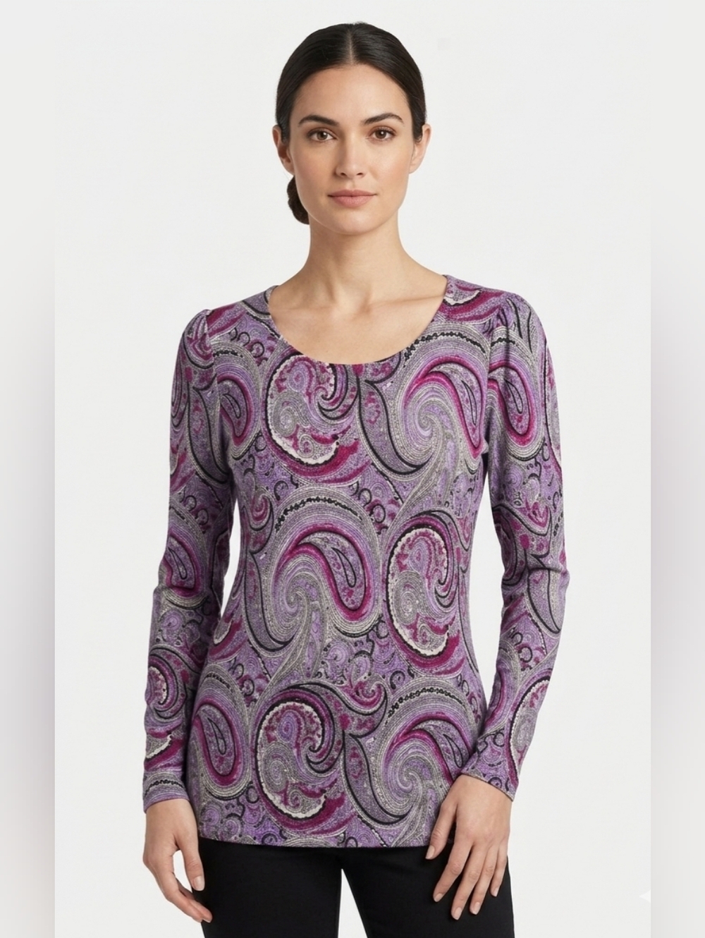 Talbots Merino Wool Paisley Crewneck Sweater Size SP